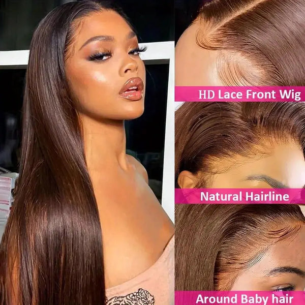 Beeos SKINLIKE Real HD Lace 5X5 Closure Wig Brown Color Silky Straight 5*5 Ware and Go Glueless Wig ZH034