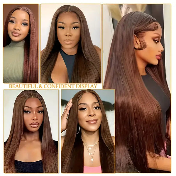 Beeos SKINLIKE Real HD Lace 5X5 Closure Wig Brown Color Silky Straight 5*5 Ware and Go Glueless Wig ZH034