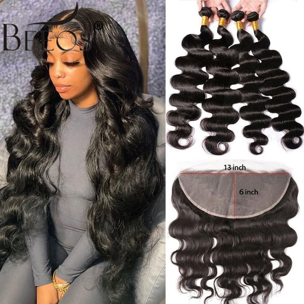 Beeos 13x6 SKINLIKE Real HD Lace Frontal With 3Pcs Bundles Deal Body Wave ZH037