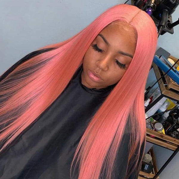 BEEOS Hot Pink Color Silky Straight 13X4 Full Frontal Lace Wig Transparent Lace ZH023