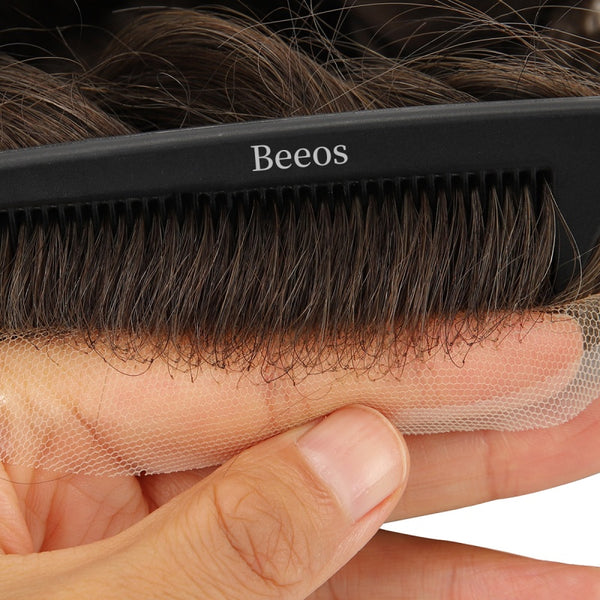 Beeos 8*10 French Lace Toupee 100% Human Hair Invisible Knots Natural Hairline Men's Hair Pieces TP13