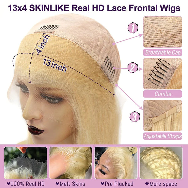 BEEOS 13x4 SKINLIKE Real HD Lace Full Frontal Bob Wig Ombre Blonde Straight ZH019