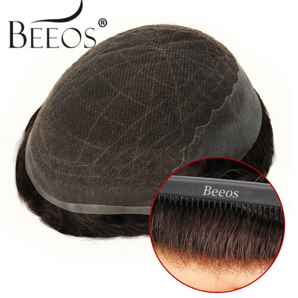 8*10 Q6 Swiss Lace Toupee 100% Human Hair Invisible Knots Natural Hairline Men's Hair Pieces TP10