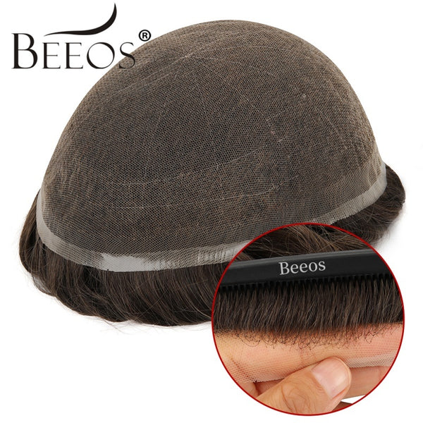 Beeos 8*10 French Lace Toupee 100% Human Hair Invisible Knots Natural Hairline Men's Hair Pieces TP13