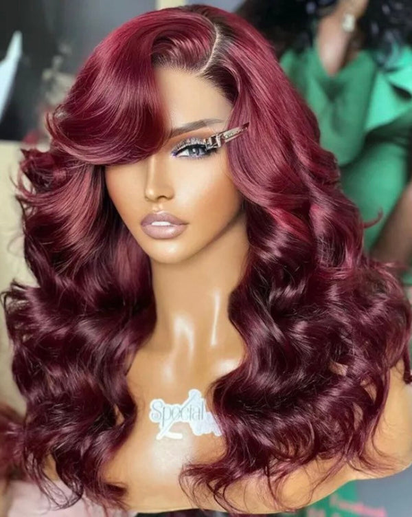 Beeos 99J Burgundy Color 9x6 Ware and Go Lace Frontal Wig Body Wave Sugar Plum Color ZH024