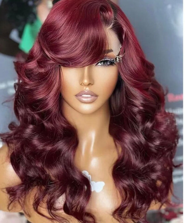 Beeos 99J Burgundy Color 9x6 Ware and Go Lace Frontal Wig Body Wave Sugar Plum Color ZH024