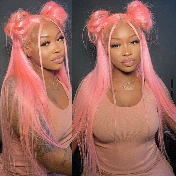 BEEOS Hot Pink Color Silky Straight 13X4 Full Frontal Lace Wig Transparent Lace ZH023