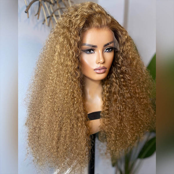 13x4 Lace Frontal Wig Blonde Curly Pre-plucked Human Hair Wig Invisible Lace  – Beeos Hair